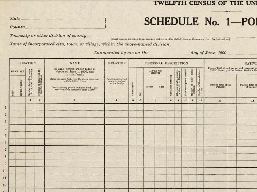 A 1900 census form. Census Bureau.